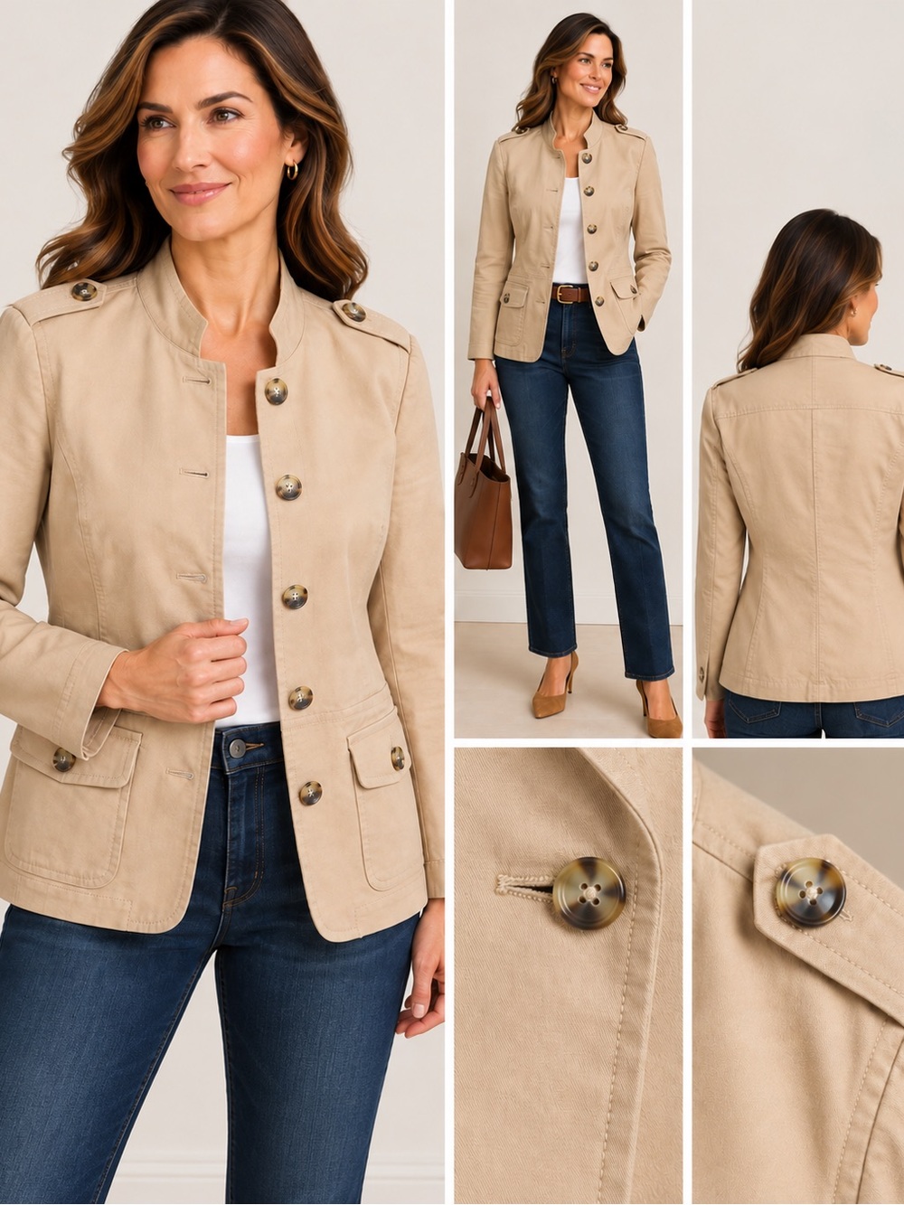 Talbots Beige Utility Jacket with Button Front